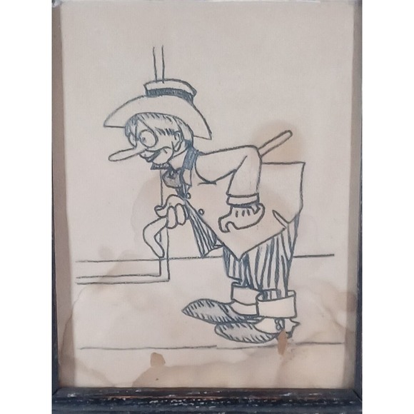 Antique Folk Art Pencil Drawing 5x6 Framed Late 1800s Early 1900s - Picture 8 of 14